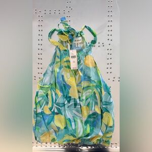 Anthropologie Green Blue Yellow Lemon Print Halter Blouson Top